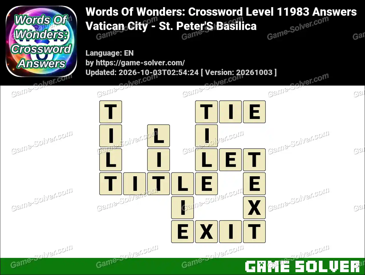Words Of Wonders: Crossword Level 11983 Answers – Vatican City – St. Peter’S Basilica
